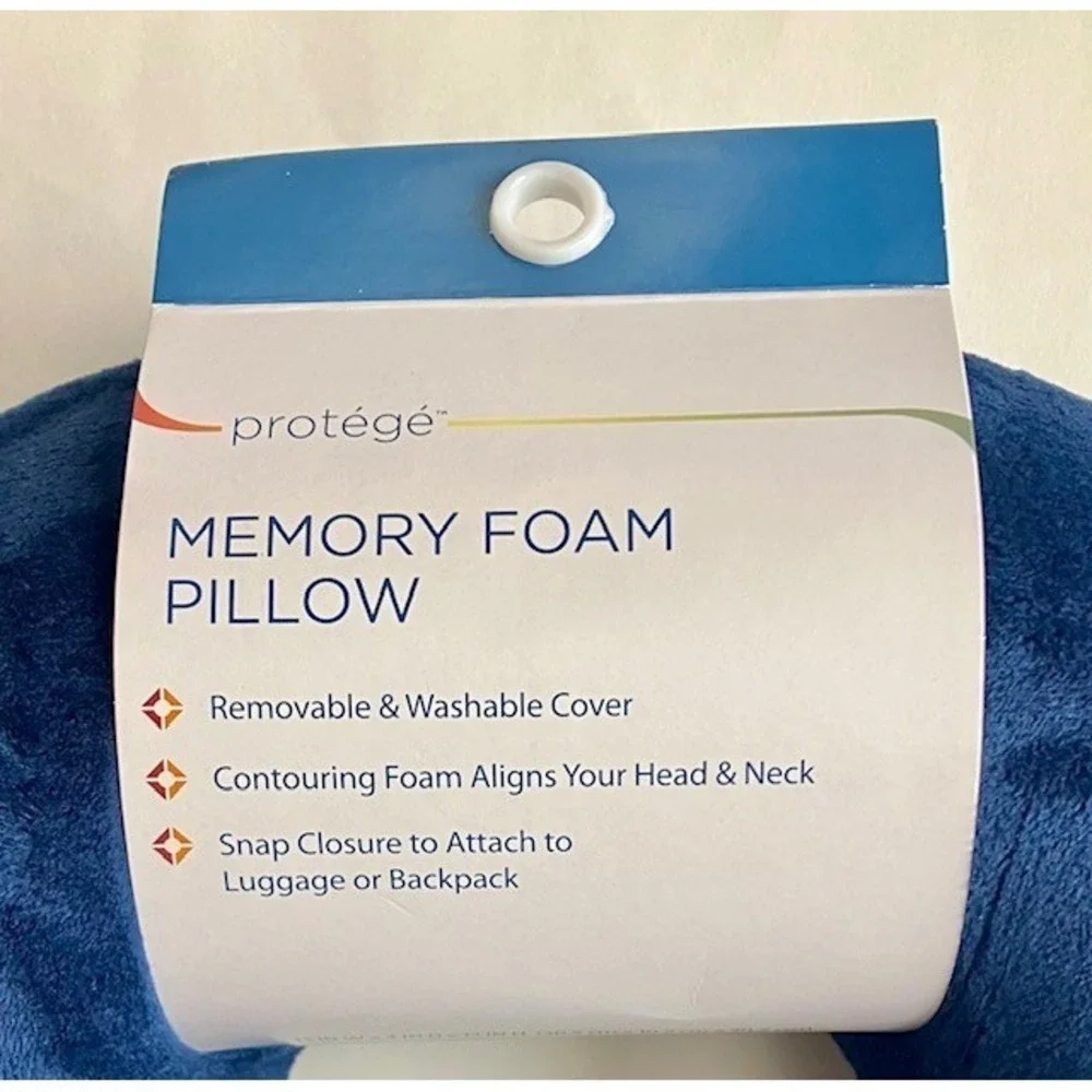 Protege‎ Memory Foam Navy Neck Pillow, Removable & Washable Cover, Snap Closure